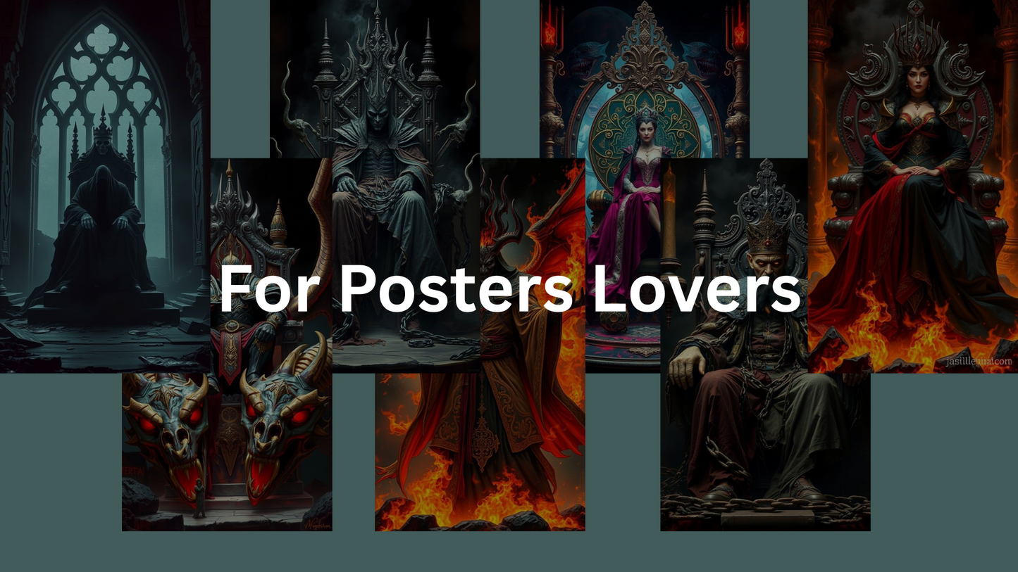 Dark Fantasy Throne King Poster | Gothic Demon Lord Digital Art | Epic Throne Room Printable Wall Art