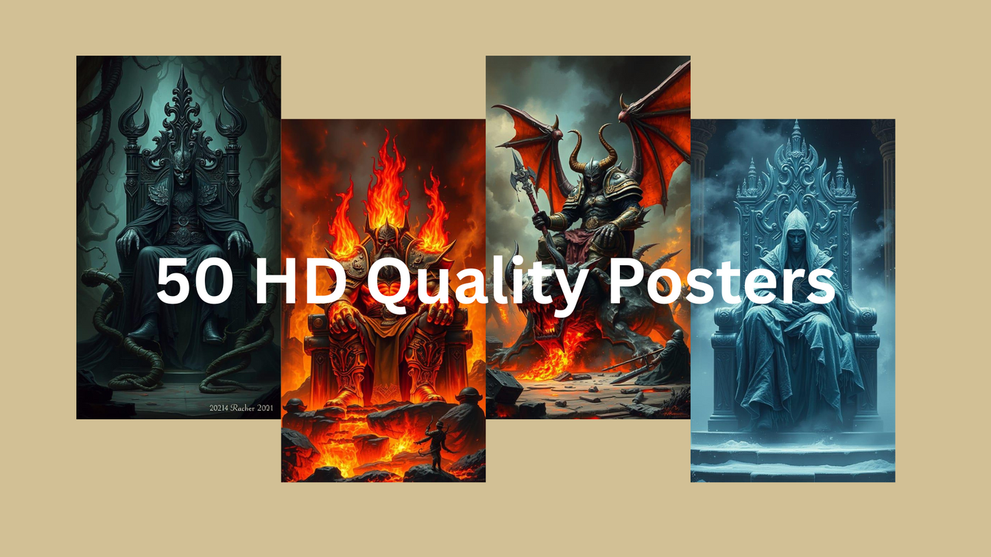 Dark Fantasy Throne King Poster | Gothic Demon Lord Digital Art | Epic Throne Room Printable Wall Art